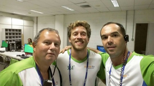 Com os camaradas Marco Martins e Henrique Flores na correria do Evento Teste Rio 2016, abril 2016